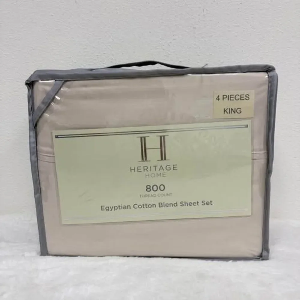 King Sheet Set Egyptian Cotton Blend Tan Heritage Home 800 TC New